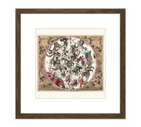 Artery8 Map Keller 1708 Star Constellations Space Pictorial 8X8 Inch Square Wooden Framed Wall Art Print Picture with Mount in Brown Artery8 Brown