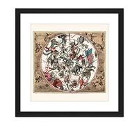 Artery8 Map Keller 1708 Star Constellations Space Pictorial 9X9 Inch Square Wooden Framed Wall Art Print Picture with Mount