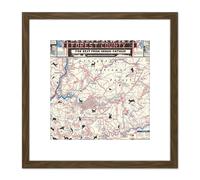 Artery8 Map King 1957 Allegheny Forest Country 8X8 Inch Square Wooden Framed Wall Art Print Picture with Mount in Brown Artery8 Brown
