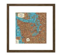 Artery8 Map Lindgren 1934 Hysterical Olympic Peninsula Washington USA 8X8 Inch Square Wooden Framed Wall Art Print Picture with Mount in Brown Artery8 Brown