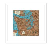 Artery8 Map Lindgren 1934 Hysterical Olympic Peninsula Washington USA 8X8 Inch Square Wooden Framed Wall Art Print Picture with Mount in White Artery8 White