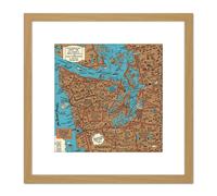 Artery8 Map Lindgren 1934 Hysterical Olympic Peninsula Washington USA 8X8 Inch Square Wooden Framed Wall Art Print Picture with Mount in Light Oak Artery8 Light Oak