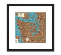 Artery8 Map Lindgren 1934 Hysterical Olympic Peninsula Washington USA 8X8 Inch Square Wooden Framed Wall Art Print Picture with Mount in Black Artery8 Black