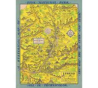 Artery8 Map Lindgren 1939 Zion National Park Premium Wall Art Canvas Print 18X24 Inch