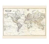 Artery8 Map Lizars 1841 World Mercator's Projection Chart Art Print Canvas Premium Wall Decor Poster Mural