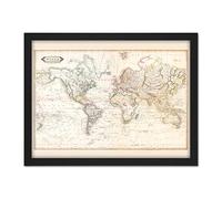 Artery8 Map Lizars 1841 World Mercator's Projection Chart Artwork Framed Wall Art Print 18X24 Inch