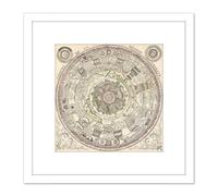 Artery8 Map Mariette 1696 Celestial Ptolemaic Chart 8X8 Inch Square Wooden Framed Wall Art Print Picture with Mount in White Artery8 White