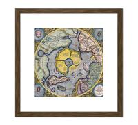 Artery8 Map Mercator 1623 North Pole Arctic Pictorial Chart 8X8 Inch Square Wooden Framed Wall Art Print Picture with Mount in Brown Artery8 Brown