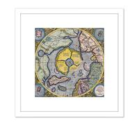 Artery8 Map Mercator 1623 North Pole Arctic Pictorial Chart 8X8 Inch Square Wooden Framed Wall Art Print Picture with Mount in White Artery8 White