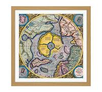 Artery8 Map Mercator 1623 North Pole Arctic Pictorial Chart Square Wooden Framed Wall Art Print Picture 16X16 Inch