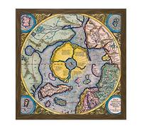 Artery8 Map Mercator 1623 North Pole Arctic Pictorial Chart Square Wooden Framed Wall Art Print Picture 16X16 Inch