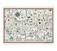 Artery8 Map Miller 1939 Smoky Mountains National Park Art Print Canvas Premium Wall Decor Poster Mural