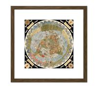 Artery8 Map Monte 1587 Composite World Pictorial Chart 8X8 Inch Square Wooden Framed Wall Art Print Picture with Mount in Brown Artery8 Brown