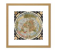 Artery8 Map Monte 1587 Composite World Pictorial Chart 8X8 Inch Square Wooden Framed Wall Art Print Picture with Mount in Light Oak Artery8 Light Oak