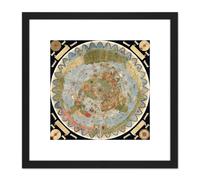 Artery8 Map Monte 1587 Composite World Pictorial Chart 8X8 Inch Square Wooden Framed Wall Art Print Picture with Mount in Black Artery8 Black