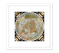 Artery8 Map Monte 1587 Composite World Pictorial Chart 8X8 Inch Square Wooden Framed Wall Art Print Picture with Mount in White Artery8 White