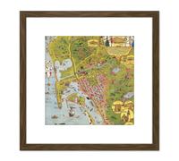 Artery8 Map Mora 1928 City San Diego California Pictorial 8X8 Inch Square Wooden Framed Wall Art Print Picture with Mount in Brown Artery8 Brown