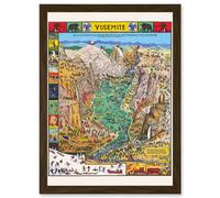 Artery8 Map Mora 1931 Yosemite Valley Pictorial National Park USA Artwork Framed Wall Art Print A4