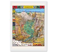 Map Mora 1931 Yosemite Valley Pictorial National Park USA Artwork Framed Wall Art Print A4 Artery8 White One Size