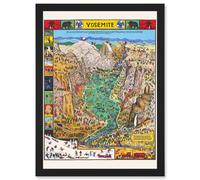Artery8 Map Mora 1931 Yosemite Valley Pictorial National Park USA Artwork Framed Wall Art Print A4 in Black Artery8 Black