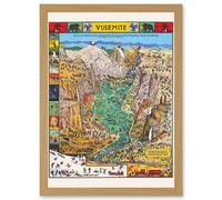 Map Mora 1931 Yosemite Valley Pictorial National Park USA Artwork Framed Wall Art Print A4 Artery8 Light Oak One Size