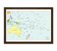 Map Of Oceania Australia New Zealand Melanesia Micronesia Polynesia A4 Artwork Framed Wall Art Print Artery8 Brown One Size