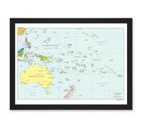Artery8 Map Of Oceania Australia New Zealand Melanesia Micronesia Polynesia A4 Artwork Framed Wall Art Print in Black Artery8 Black