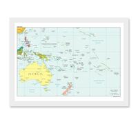 Map Of Oceania Australia New Zealand Melanesia Micronesia Polynesia A4 Artwork Framed Wall Art Print Artery8 White One Size