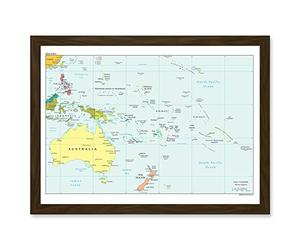 Artery8 Map Of Oceania Australia New Zealand Melanesia Micronesia Polynesia A4 Artwork Framed Wall Art Print