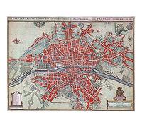 Artery8 Map Of Paris City Roads River Old France Art Print Canvas Premium Wall Decor Poster Mural