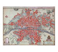 Artery8 Map Of Paris City Roads River Old France Premium Wall Art Canvas Print 18X24 Inch