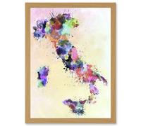 Map Painting Italy Sardinia Sicily Paint Splash Colour A4 Artwork Framed Wall Art Print Artery8 Light Oak One Size