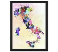 Artery8 Map Painting Italy Sardinia Sicily Paint Splash Colour Wall Art Print - A4 Size