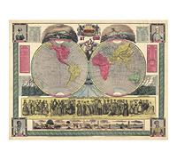 Artery8 Map Phelps 1852 World One View Statistical Premium Wall Art Canvas Print 18X24 Inch