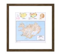 Artery8 Map Political Cia 1973 Iceland Information Old Reproduction 8X8 Inch Square Wooden Framed Wall Art Print Picture with Mount in Brown Artery8 Brown