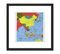 Artery8 Map Political Cia 2004 East Asia Historic Replica 8X8 Inch Square Wooden Framed Wall Art Print Picture with Mount in Black Artery8 Black