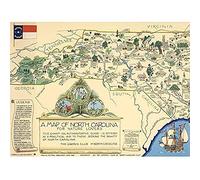 Artery8 Map Pugh 1937 North Carolina Nature Lovers Pictorial Unframed Wall Art Print Poster Home Decor Premium