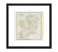 Artery8 Map Reeves Book Erin Ireland Eire 8X8 Inch Square Wooden Framed Wall Art Print Picture with Mount in Black Artery8 Black