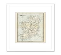 Artery8 Map Reeves Book Erin Ireland Eire 8X8 Inch Square Wooden Framed Wall Art Print Picture with Mount in White Artery8 White