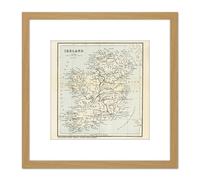 Artery8 Map Reeves Book Erin Ireland Eire 8X8 Inch Square Wooden Framed Wall Art Print Picture with Mount in Light Oak Artery8 Light Oak