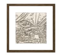 Artery8 Map Rome City Centre Roman Time 8X8 Inch Square Wooden Framed Wall Art Print Picture with Mount in Brown Artery8 Brown