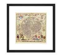 Artery8 Map Rossingol 1576 Paris City Plan Pictorial 8X8 Inch Square Wooden Framed Wall Art Print Picture with Mount in Black Artery8 Black