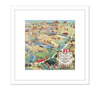 Artery8 Map Scheuerle 1925 Glacier National Park Montana USA 8X8 Inch Square Wooden Framed Wall Art Print Picture with Mount in White Artery8 White