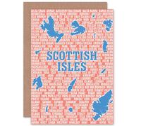 Wee Blue Coo Map Scotland Scottish Islands Isles Names Sealed Greeting Card Plus Envelope Blank inside