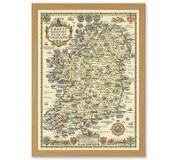 Map Taylor 1933 Pratts High Test Plan Ireland Pictorial Artwork Framed Wall Art Print A4 Artery8 Light Oak One Size