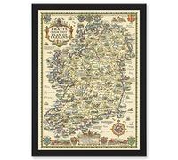 Map Taylor 1933 Pratts High Test Plan Ireland Pictorial Artwork Framed Wall Art Print A4 Artery8 Black One Size