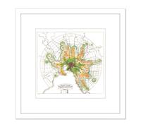 Artery8 Map Transport Mmtb 1922 Melbourne Trains Trams Replica 8X8 Inch Square Wooden Framed Wall Art Print Picture with Mount in White Artery8 White