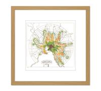 Artery8 Map Transport Mmtb 1922 Melbourne Trains Trams Replica 8X8 Inch Square Wooden Framed Wall Art Print Picture with Mount in Light Oak Artery8 Light Oak