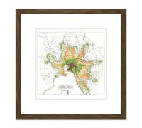 Artery8 Map Transport Mmtb 1922 Melbourne Trains Trams Replica 8X8 Inch Square Wooden Framed Wall Art Print Picture with Mount in Brown Artery8 Brown