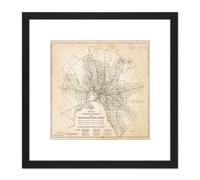 Artery8 Map Transport Mmtb 1922 Melbourne Trams Trains Replica 8X8 Inch Square Wooden Framed Wall Art Print Picture with Mount in Black Artery8 Black